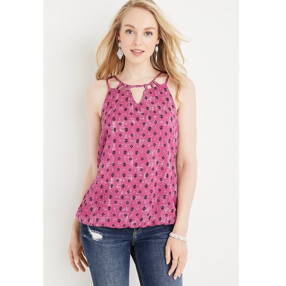 Maurices Lattice Neck Tank Top Size 4X in Pink Ikat Print - Picture 1 of 13